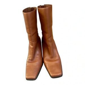 Amanda Smith Karma Mid-Calf Leather Boots/Vintage Boots From The 90s/Back Zip.